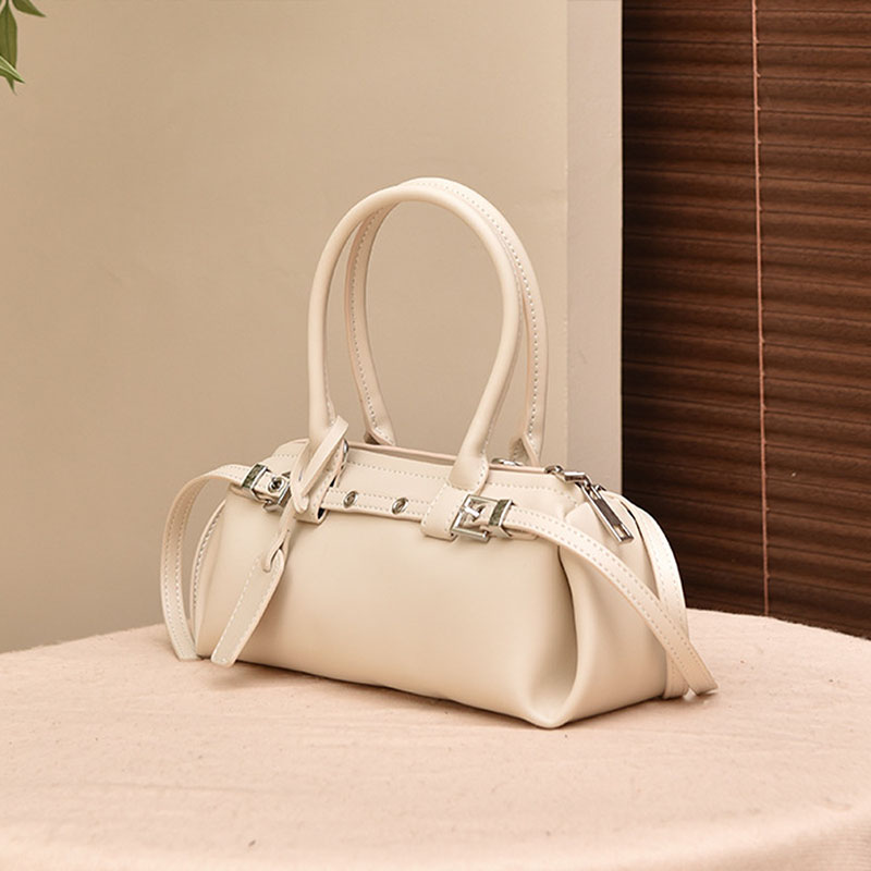 Women’s Vintage Split Leather Shoulder Baguette Handbag In Silver Hardware image 6
