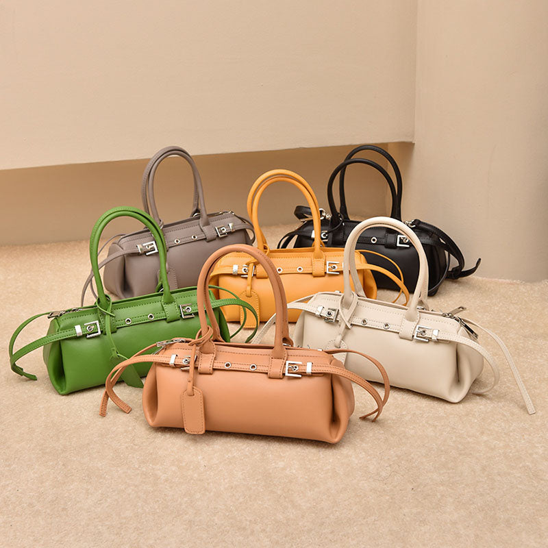 Women’s Vintage Split Leather Shoulder Baguette Handbag In Silver Hardware image 11