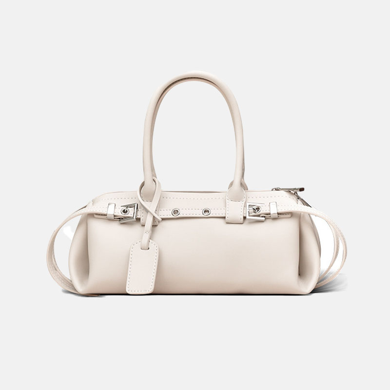 Women’s Vintage Split Leather Shoulder Baguette Handbag In Silver Hardware image 5