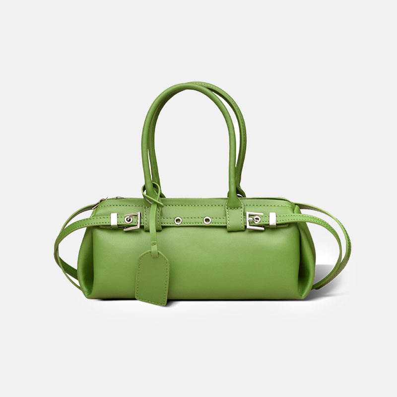 Women’s Vintage Split Leather Shoulder Baguette Handbag In Silver Hardware image 9