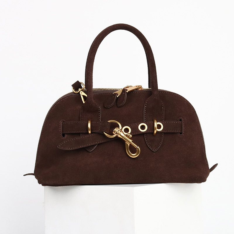 Women’s Vintage Suede Genuine Leather Drawstring Handbag image 5