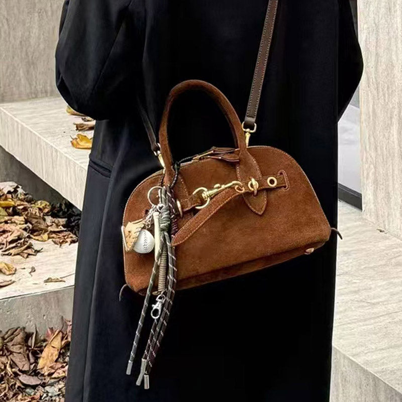 Women’s Vintage Suede Genuine Leather Drawstring Handbag image 4