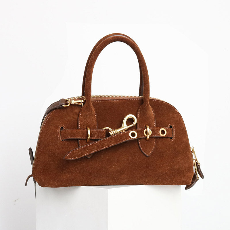 Women’s Vintage Suede Genuine Leather Drawstring Handbag image 2