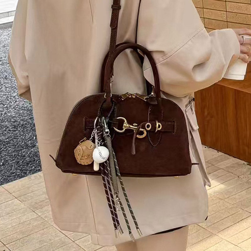 Women’s Vintage Suede Genuine Leather Drawstring Handbag image 7