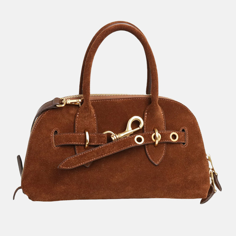 Women’s Vintage Suede Genuine Leather Drawstring Handbag image