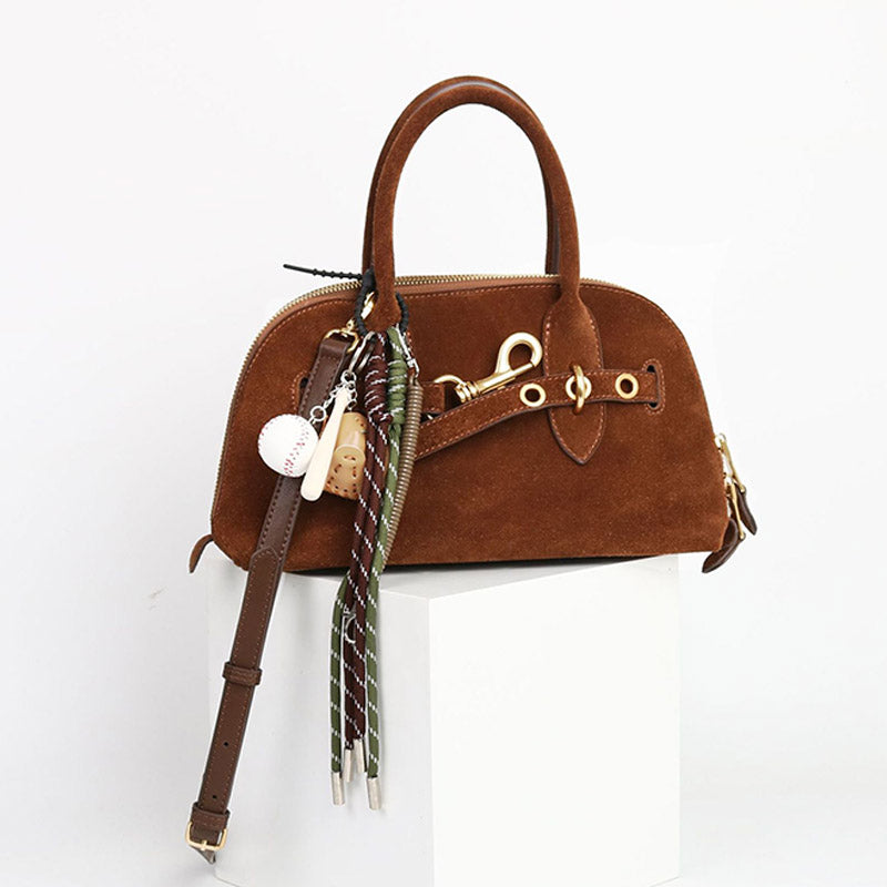Women’s Vintage Suede Genuine Leather Drawstring Handbag image 3
