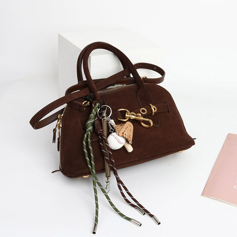 Women’s Vintage Suede Genuine Leather Drawstring Handbag image 6