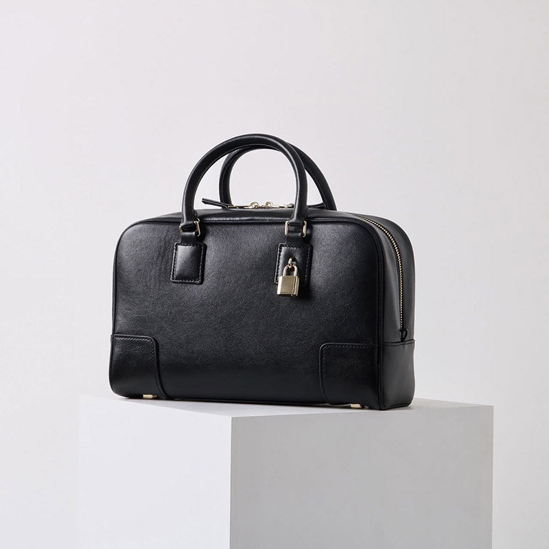 Women’s Vintage Top-Grain Leather Bowling Crossbody Shoulder Handbag image 2