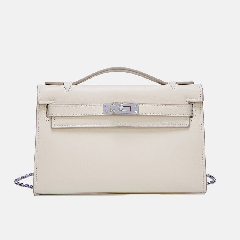 Women’s Vintage Top-Grain Leather Crossbody Handbag In Silver Lock image 8
