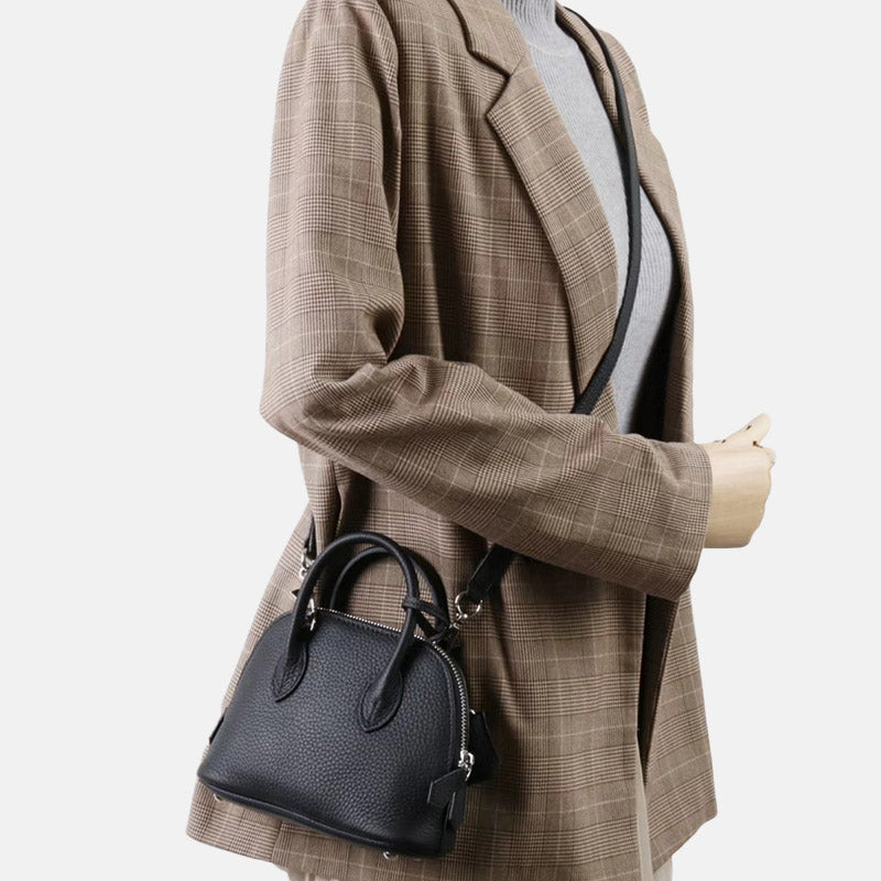 Women’s Vintage Top-Grain Leather Lychee Texture Shell-Shaped Handbag image 5