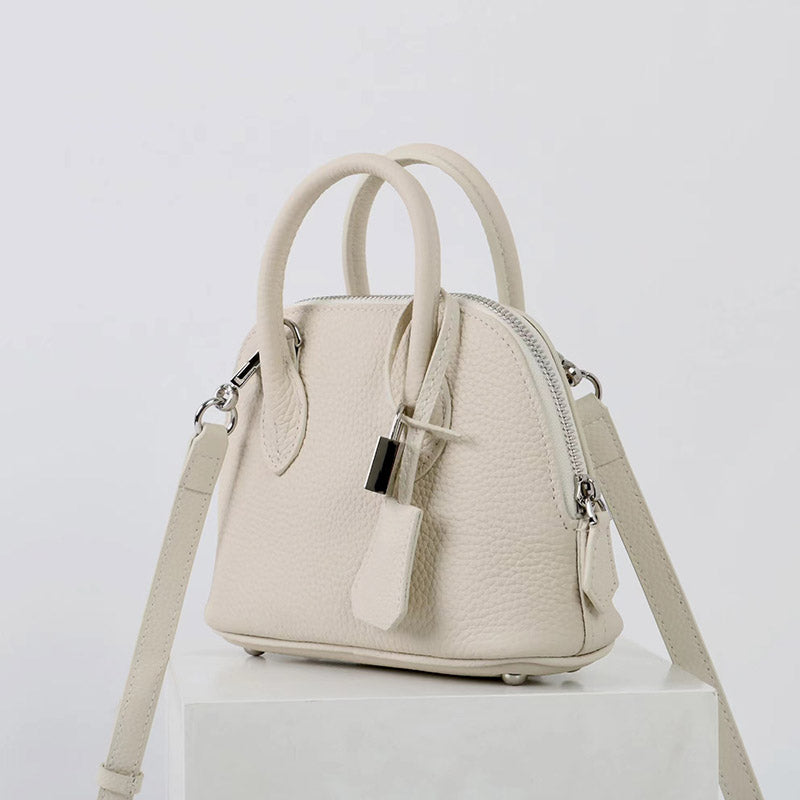 Women’s Vintage Top-Grain Leather Lychee Texture Shell-Shaped Handbag image 6