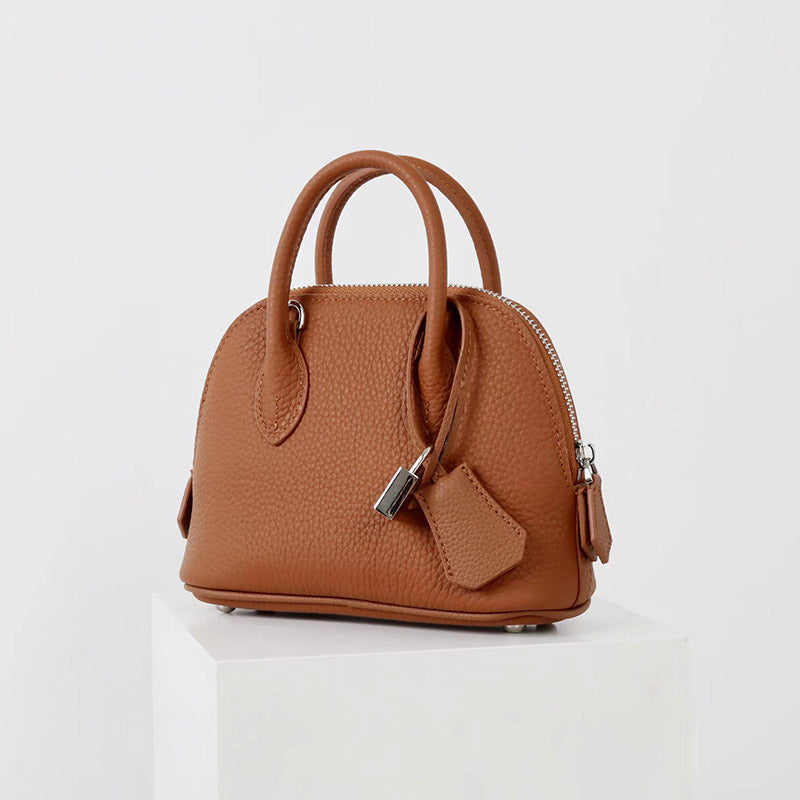 Women’s Vintage Top-Grain Leather Lychee Texture Shell-Shaped Handbag image 7