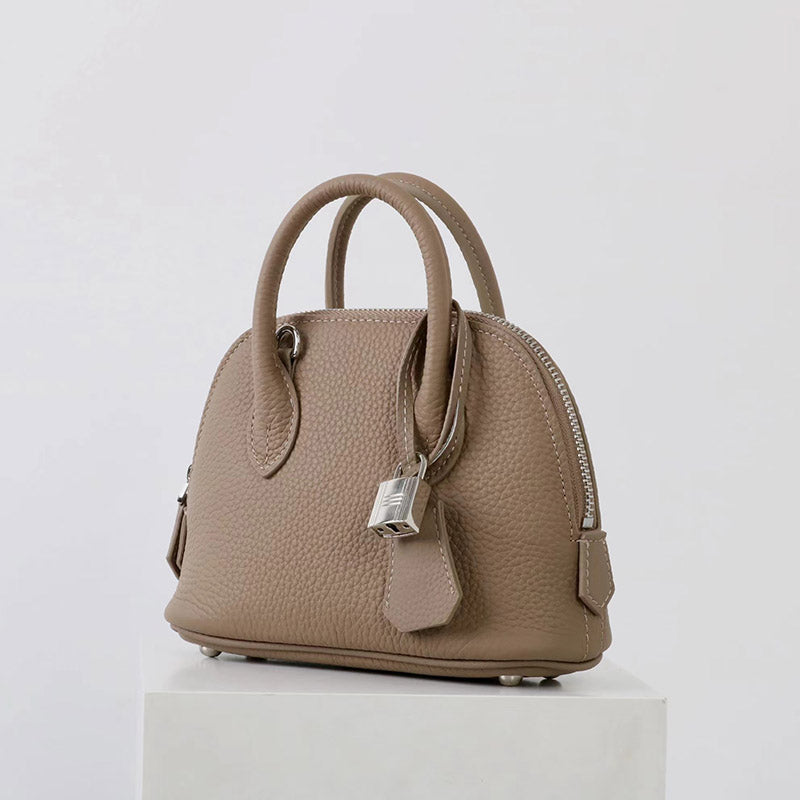 Women’s Vintage Top-Grain Leather Lychee Texture Shell-Shaped Handbag image 2