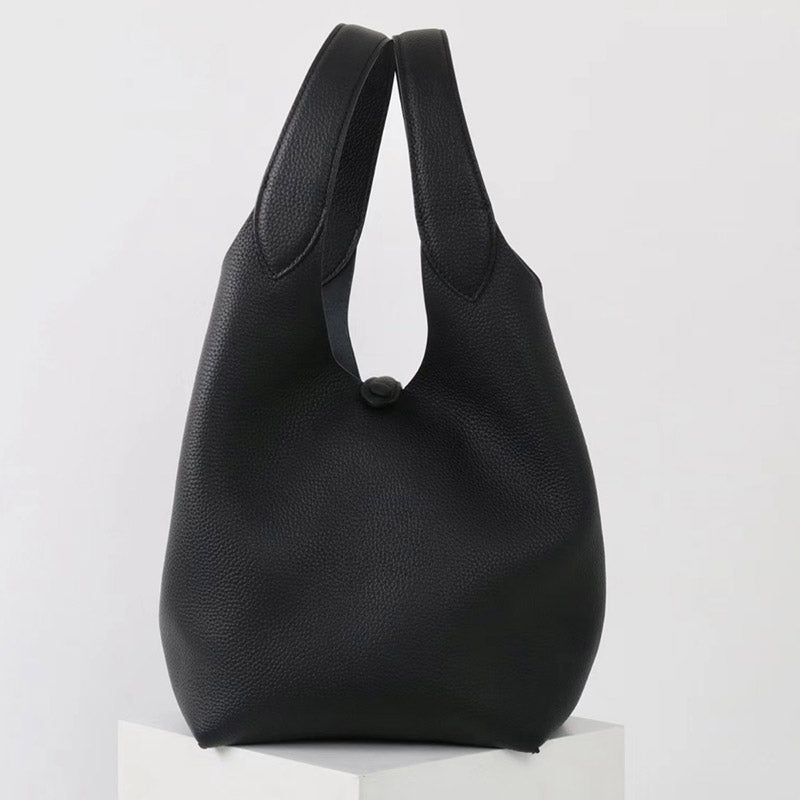 Women’s Vintage Top-Grain Leather Lychee Texture Tote Bucket Bag image