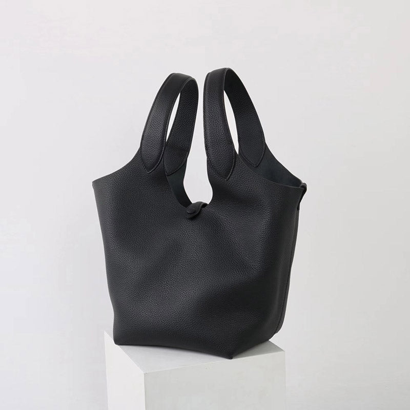 Women’s Vintage Top-Grain Leather Lychee Texture Tote Bucket Bag image 2