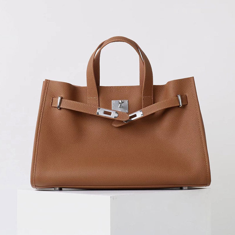 Women’s Vintage Top Grain Leather Tote Bag In Silver Hardware image 4