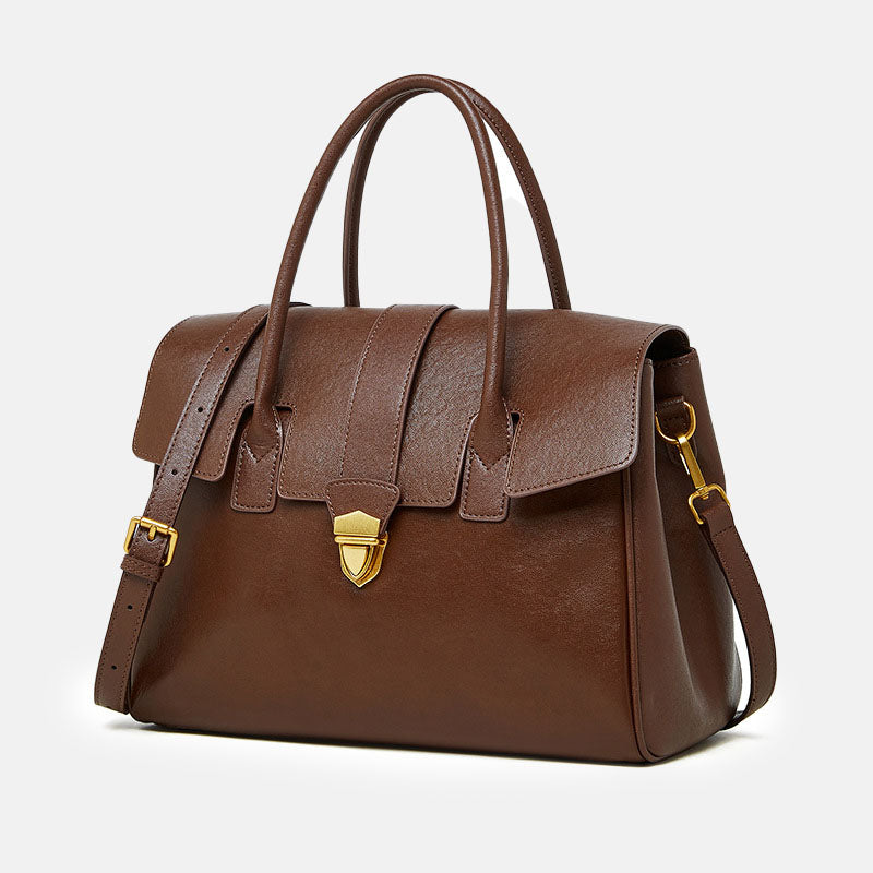 Women’s Vintage Top-Grain Leather Tote Handbag In Gold Hardware image 5
