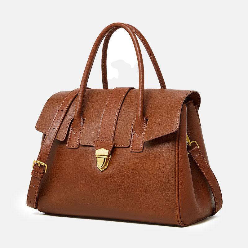 Women’s Vintage Top-Grain Leather Tote Handbag In Gold Hardware image 3