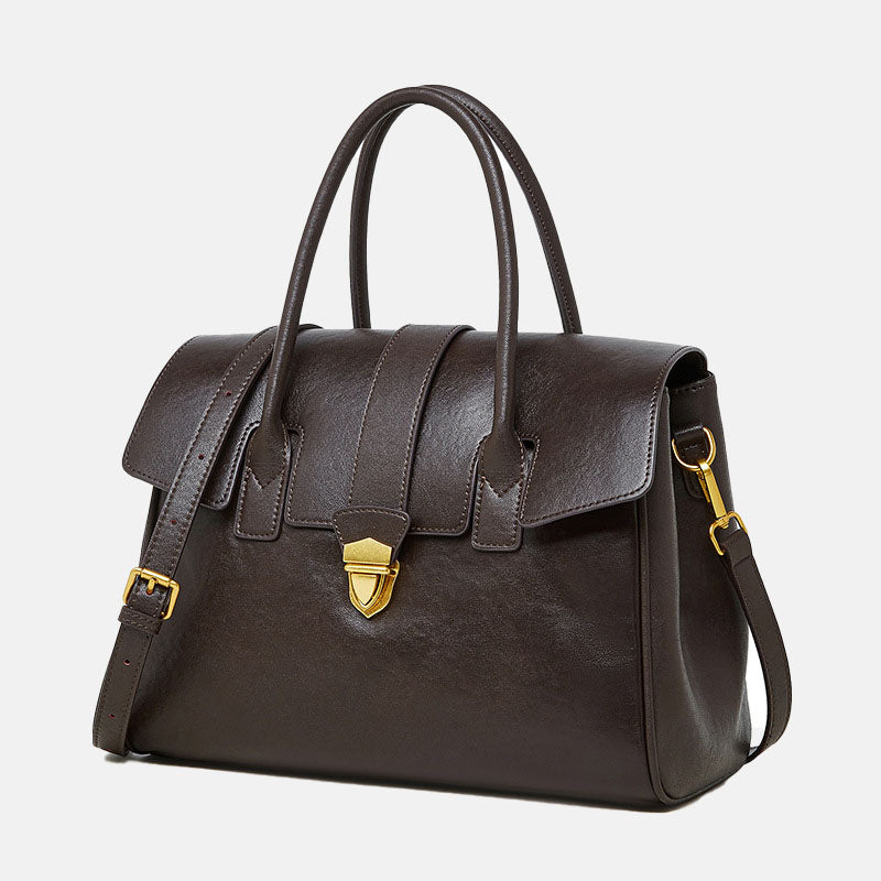 Women’s Vintage Top-Grain Leather Tote Handbag In Gold Hardware image 7