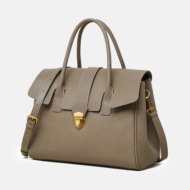 Women’s Vintage Top-Grain Leather Tote Handbag In Gold Hardware image