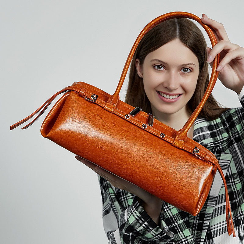 Women’s Vintage Waxed Split Leather Baguette Handbag image 5