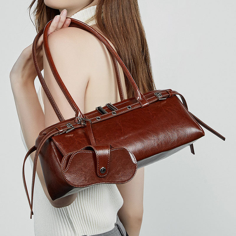 Women’s Vintage Waxed Split Leather Baguette Handbag image 2