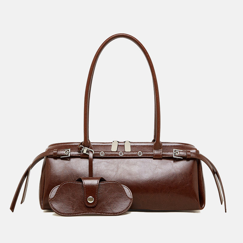 Women’s Vintage Waxed Split Leather Baguette Handbag image