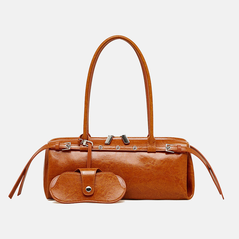 Women’s Vintage Waxed Split Leather Baguette Handbag image 4