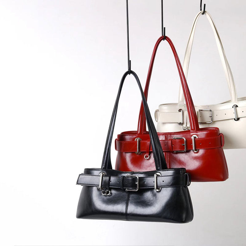Women’s Vintage Waxed Split Leather Shoulder Baguette Bag image 3