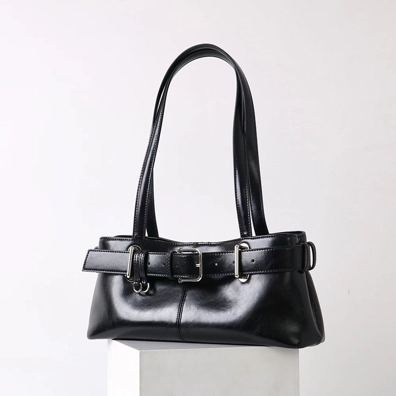 Women’s Vintage Waxed Split Leather Shoulder Baguette Bag image 2