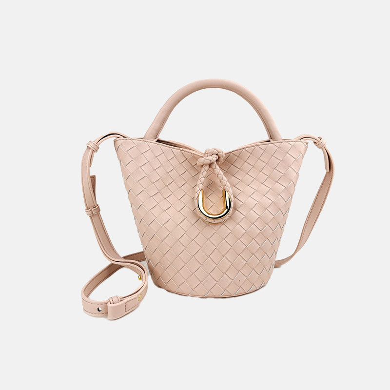 Women’s Vintage Woven Genuine Leather Knot-Closure Crossbody Bucket Bag image 5