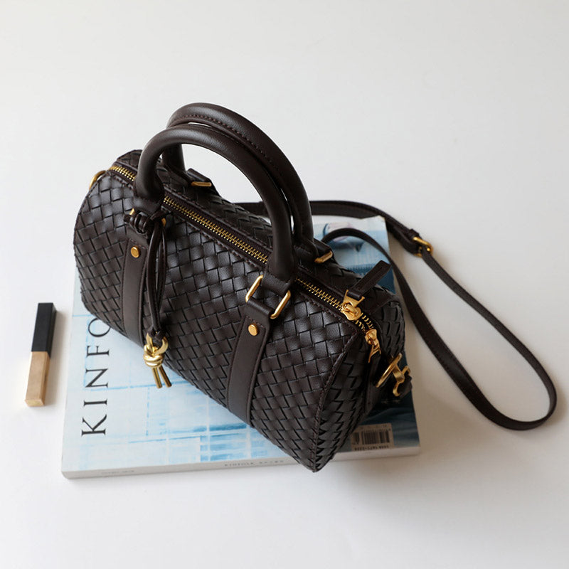 Women’s Vintage Woven Genuine Leather Pillow-Shaped Handbag image 6