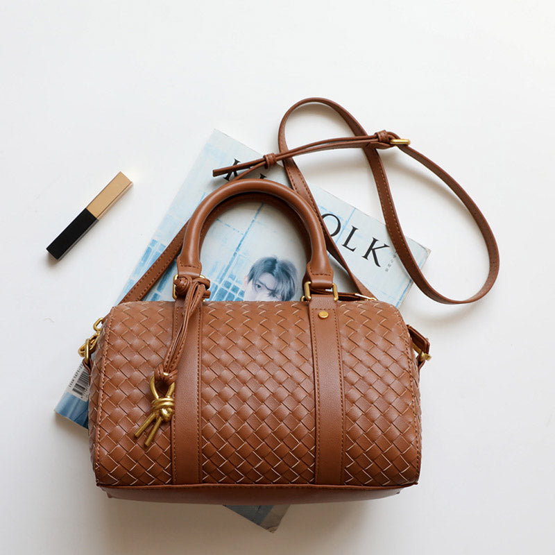 Women’s Vintage Woven Genuine Leather Pillow-Shaped Handbag image 2