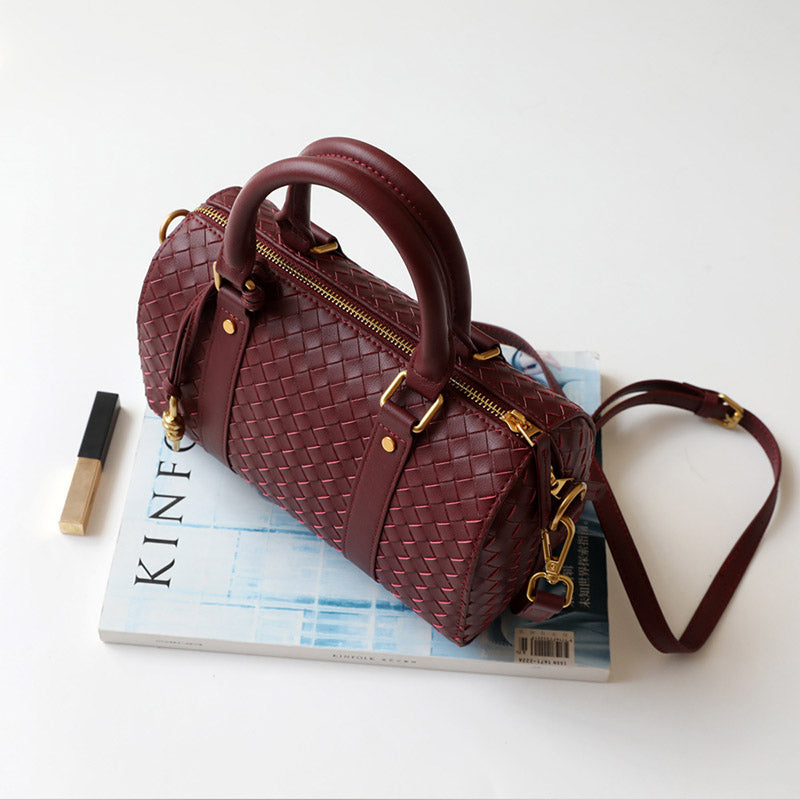 Women’s Vintage Woven Genuine Leather Pillow-Shaped Handbag image 4