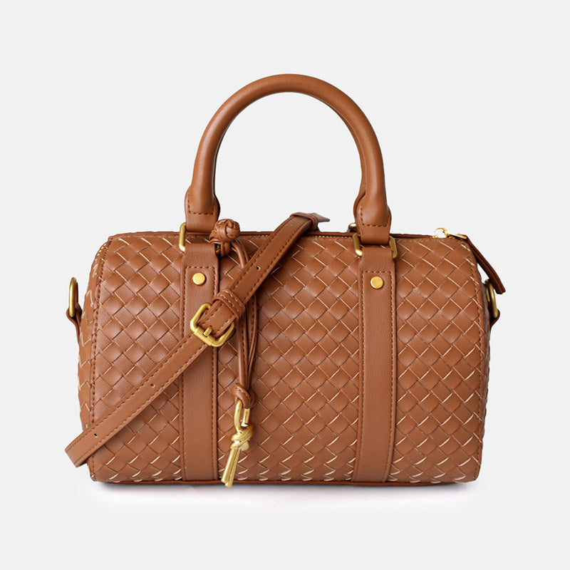 Women’s Vintage Woven Genuine Leather Pillow-Shaped Handbag image