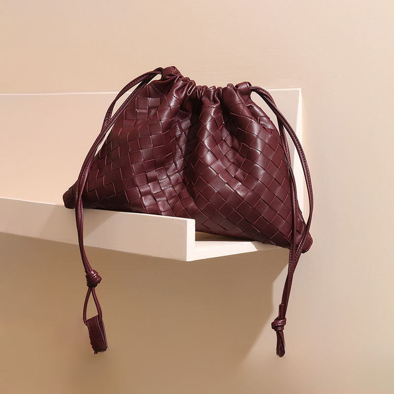 Women’s Vintage Woven Leather Drawstring Cloud Crossbody Bag image 3
