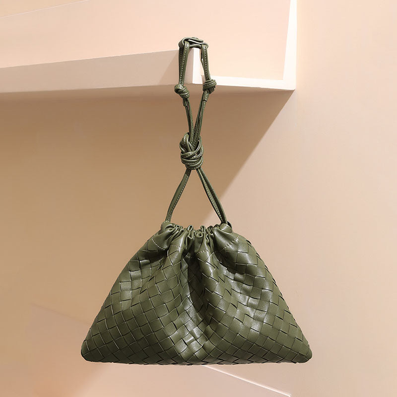 Women’s Vintage Woven Leather Drawstring Cloud Crossbody Bag image 6