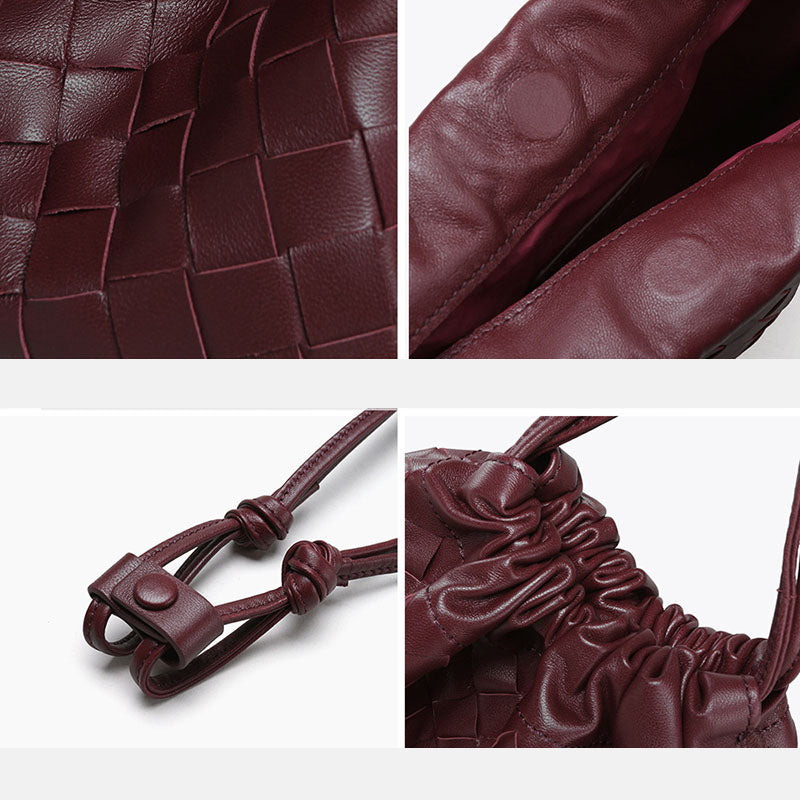 Women’s Vintage Woven Leather Drawstring Cloud Crossbody Bag image 2