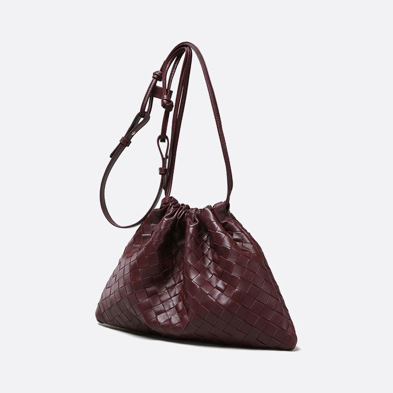 Women’s Vintage Woven Leather Drawstring Cloud Crossbody Bag image