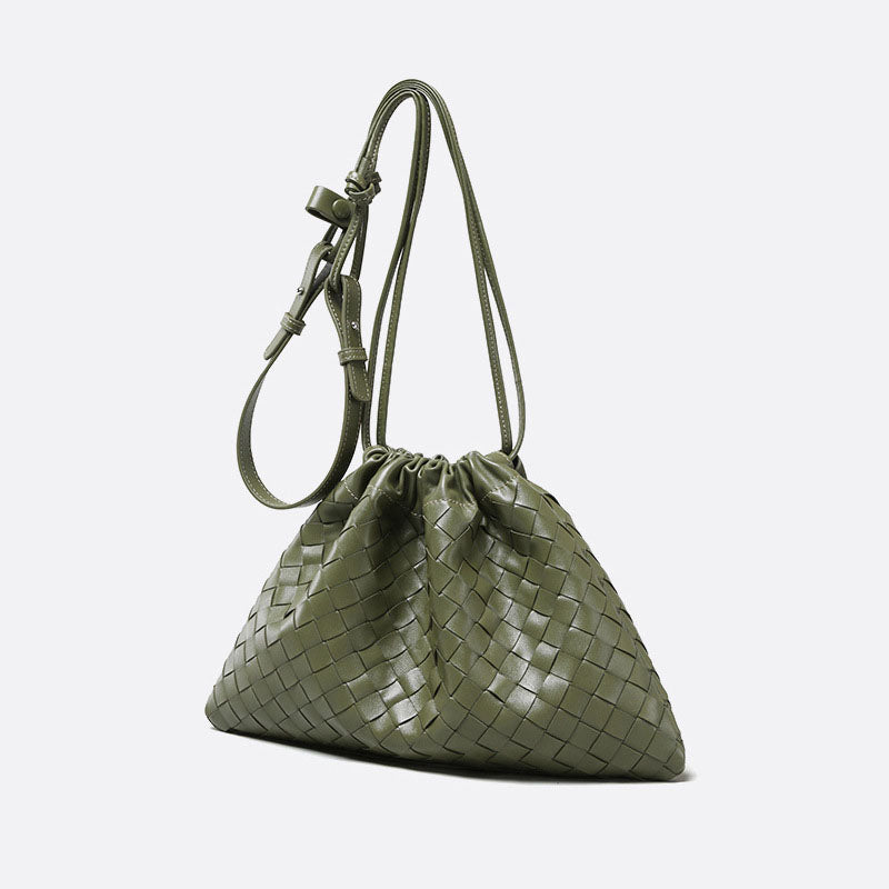 Women’s Vintage Woven Leather Drawstring Cloud Crossbody Bag image 5