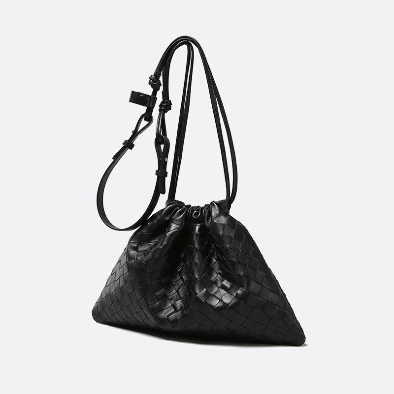 Women’s Vintage Woven Leather Drawstring Cloud Crossbody Bag image 7
