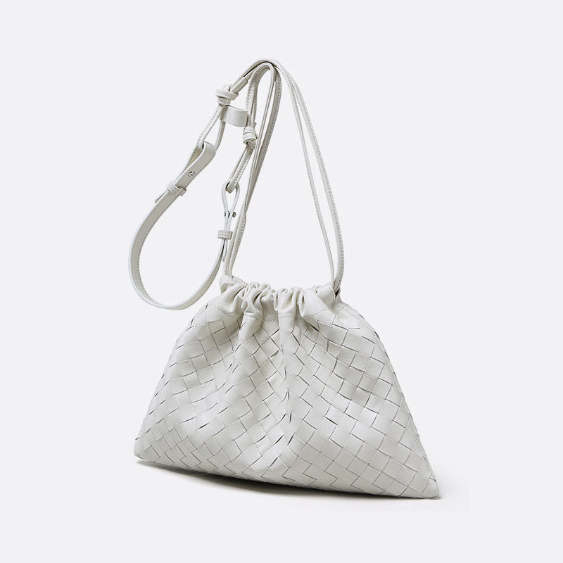Women’s Vintage Woven Leather Drawstring Cloud Crossbody Bag image 8