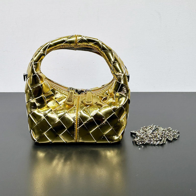 Women’s Vintage Woven Leather Zipper Crossbody Chain Handbag image