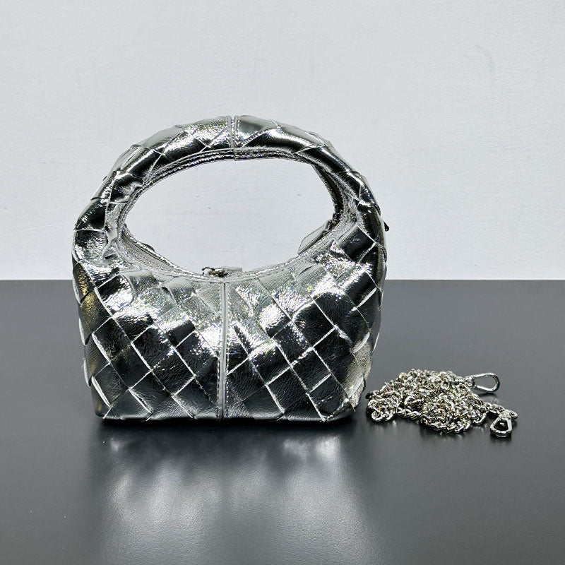 Women’s Vintage Woven Leather Zipper Crossbody Chain Handbag image 5
