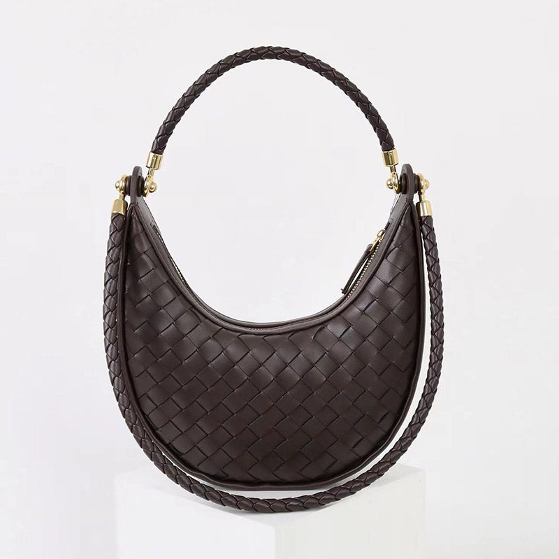 Women’s Vintage Woven Split Leather Crescent Baguette Shoulder Bag image 2