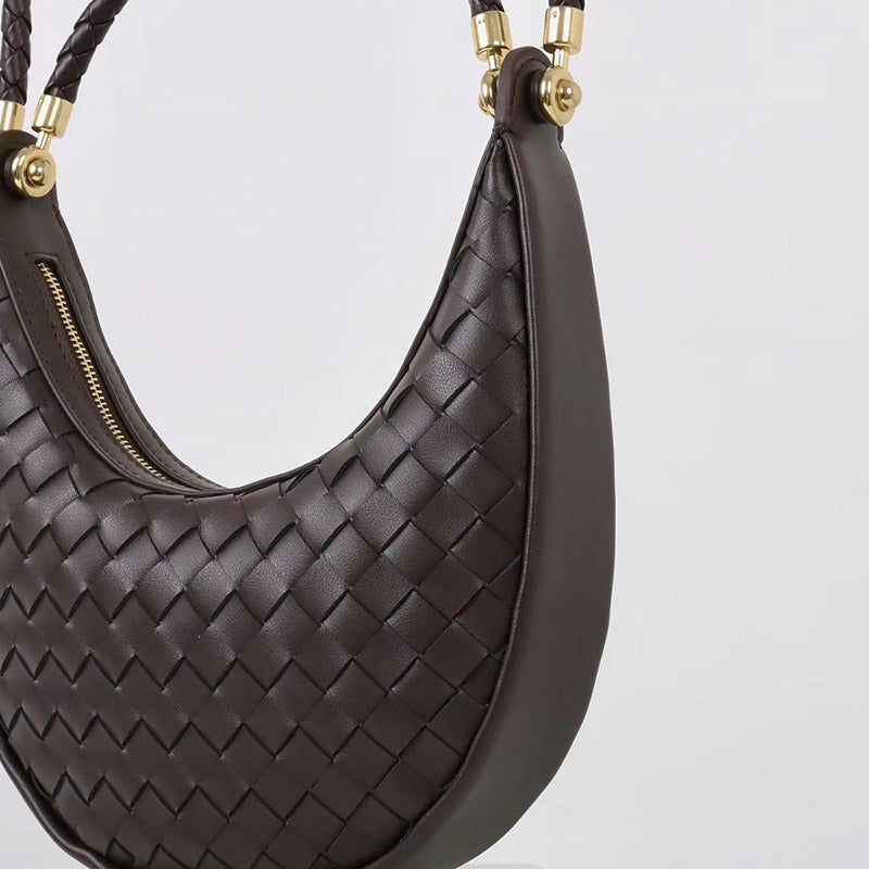 Women’s Vintage Woven Split Leather Crescent Baguette Shoulder Bag image 3