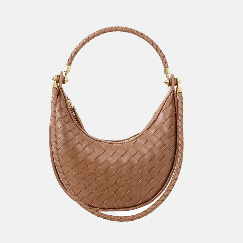 Women’s Vintage Woven Split Leather Crescent Baguette Shoulder Bag image