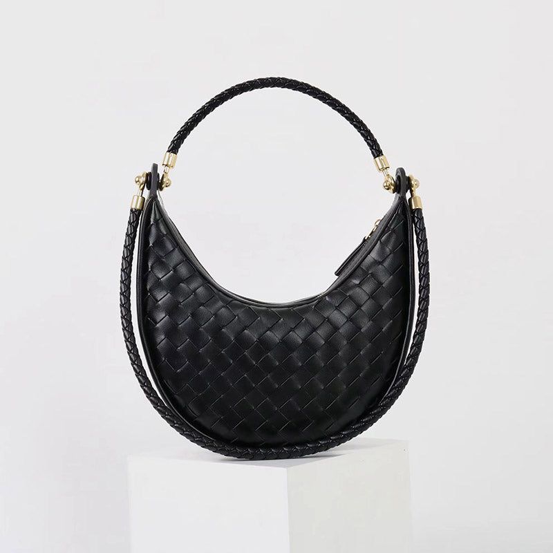 Women’s Vintage Woven Split Leather Crescent Baguette Shoulder Bag image 4