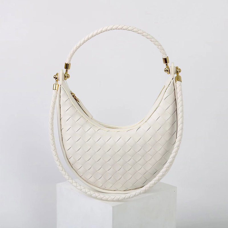 Women’s Vintage Woven Split Leather Crescent Baguette Shoulder Bag image 6