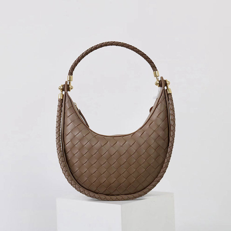 Women’s Vintage Woven Split Leather Crescent Baguette Shoulder Bag image 7